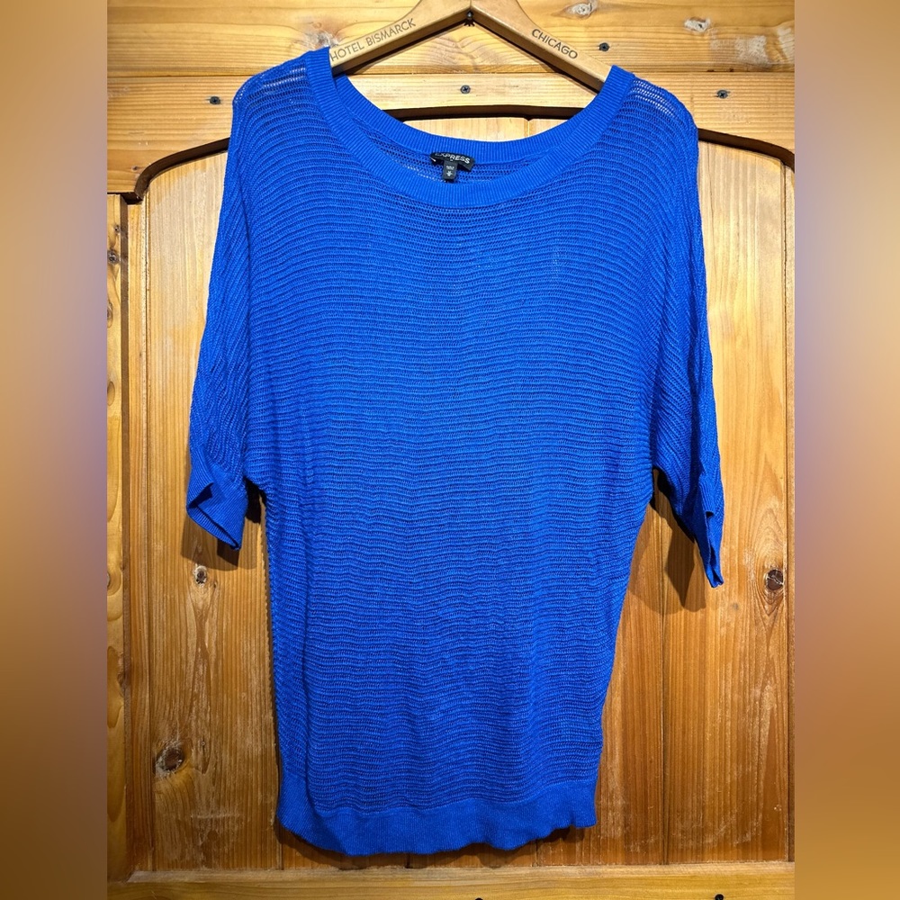 Express Relaxed Fit Cut Out Design Blouse in Bright Blue Women’s Medium - Picture 3 of 9